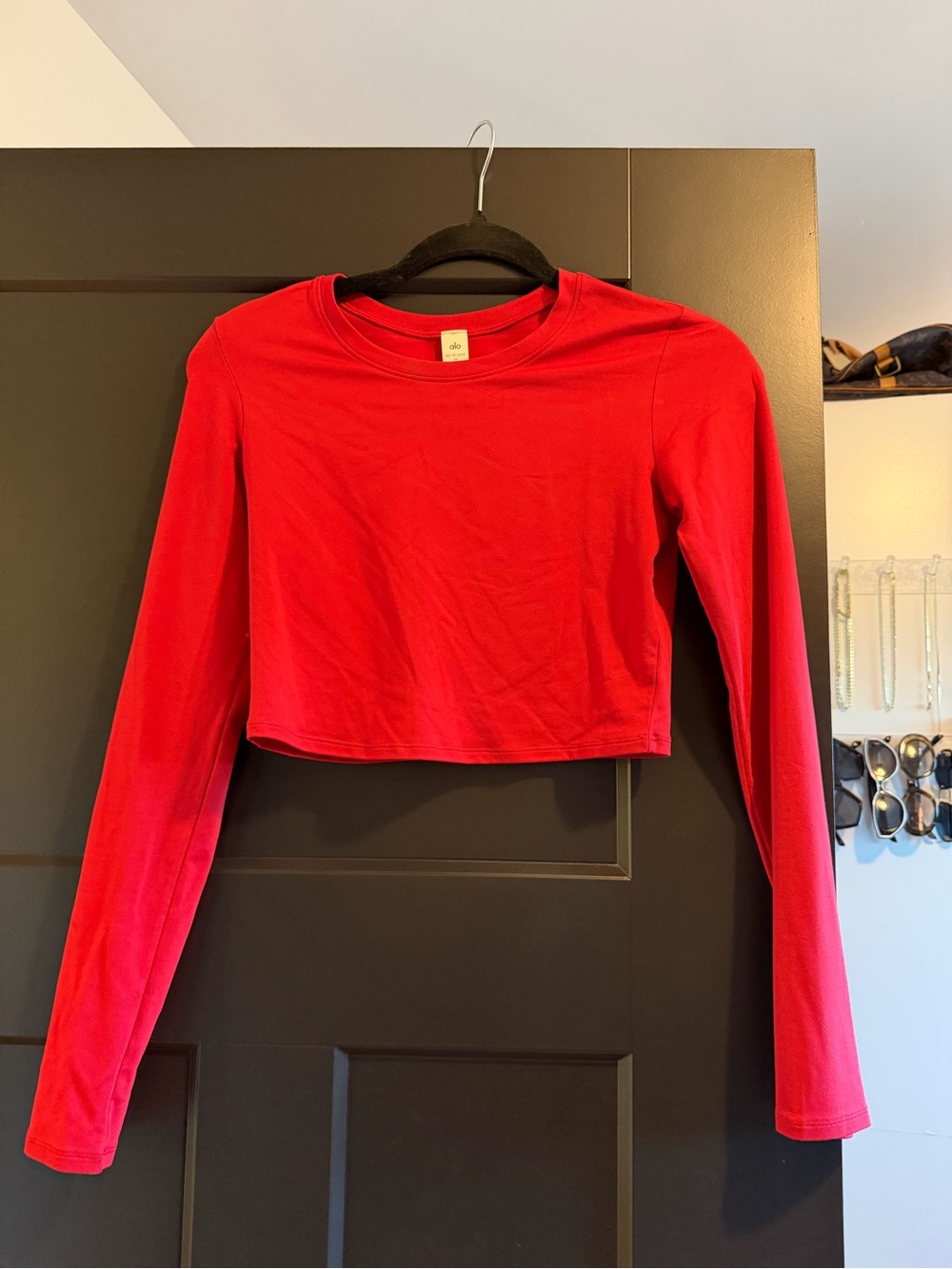 ALO Yoga Red Long Sleeve Cropped Tee